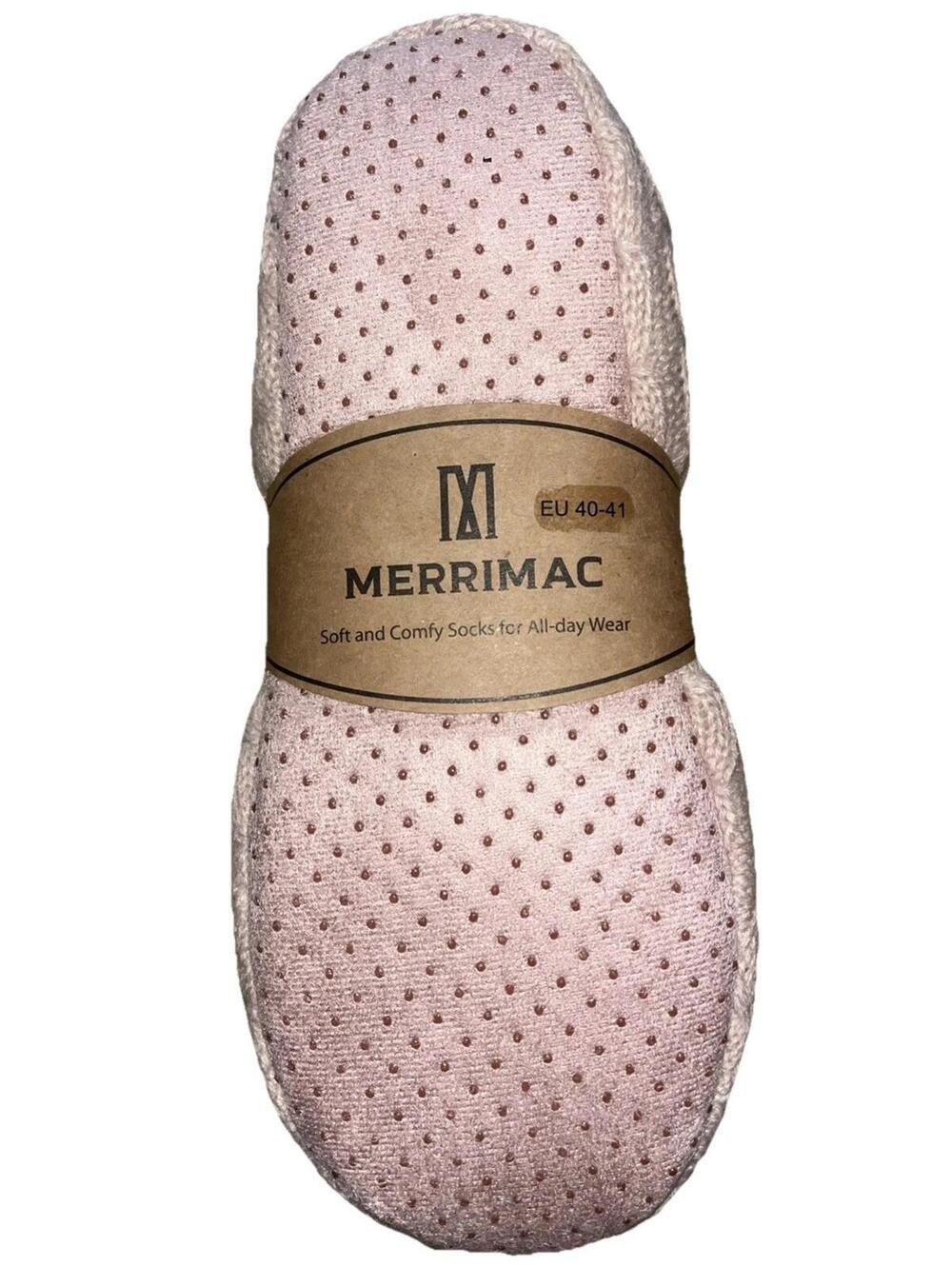 MERRIMAC Women's Fuzzy Cable Slipper Socks Grippers PINK 10